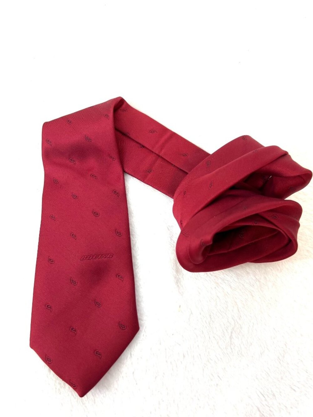 The Boeing Company Solid Red Tie Necktie Made in USA Vintage 3 1/4 Wide Airplane